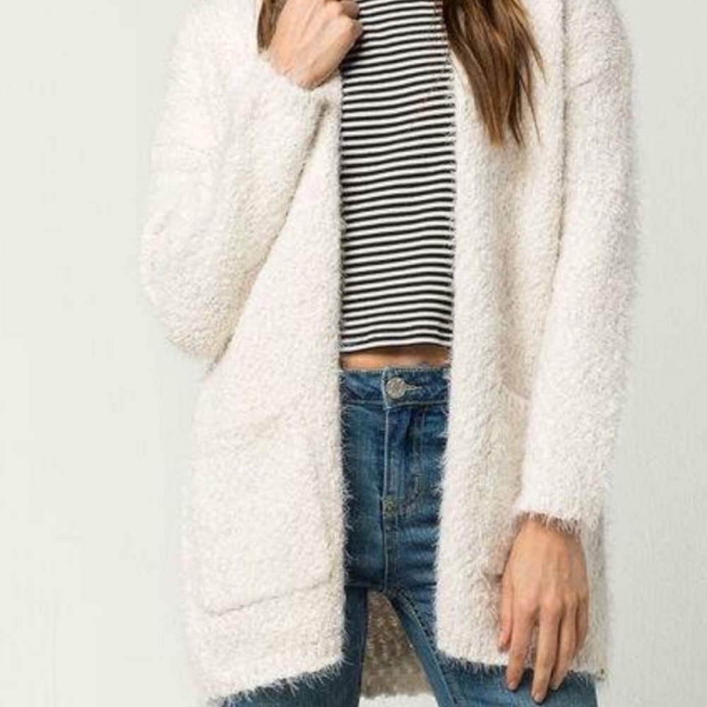 Rip Curl Snow Drify Fuzzy Boucle Cardigan Sweater Open Teddy Knit Size Small - Picture 2 of 12